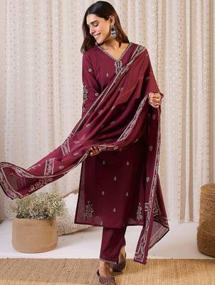 Women Ethnic Motifs Printed Pure Cotton Kurta with Trouser & Dupatta 5