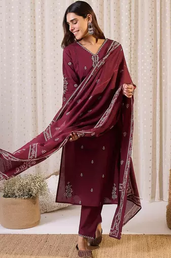 Women Ethnic Motifs Printed Pure Cotton Kurta with Trouser & Dupatta