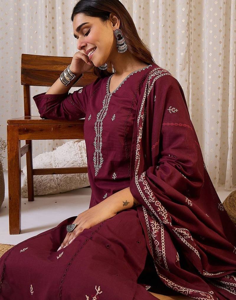 Women Ethnic Motifs Printed Pure Cotton Kurta with Trouser & Dupatta