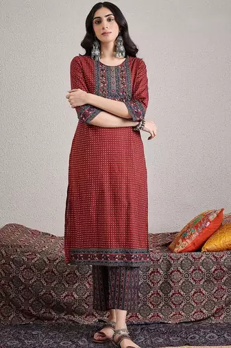 Women Ethnic Motifs Printed Regular Mirror Work Pure Cotton Kurta with Trousers & With Dupatta