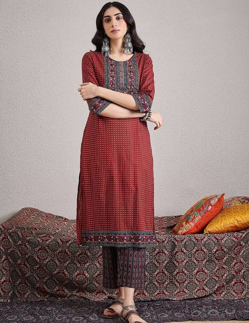 Women Ethnic Motifs Printed Regular Mirror Work Pure Cotton Kurta with Trousers & With Dupatta