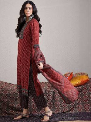 Women Ethnic Motifs Printed Regular Mirror Work Pure Cotton Kurta with Trousers & With Dupatta 4