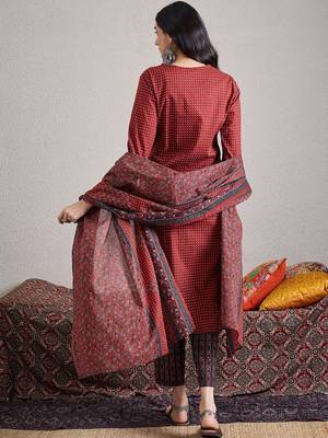 Women Ethnic Motifs Printed Regular Mirror Work Pure Cotton Kurta with Trousers & With Dupatta 5