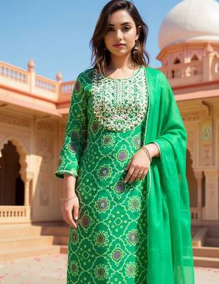 Ethnic Motifs Embroidered Sequinned Straight Kurta With Trousers & Dupatta 1