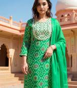 Ethnic Motifs Embroidered Sequinned Straight Kurta With Trousers & Dupatta