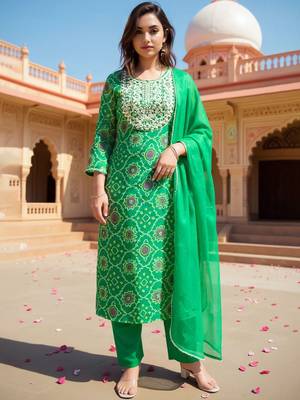 Ethnic Motifs Embroidered Sequinned Straight Kurta With Trousers & Dupatta 2