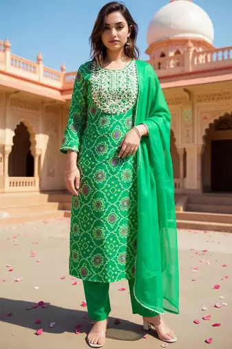 Ethnic Motifs Embroidered Sequinned Straight Kurta With Trousers & Dupatta