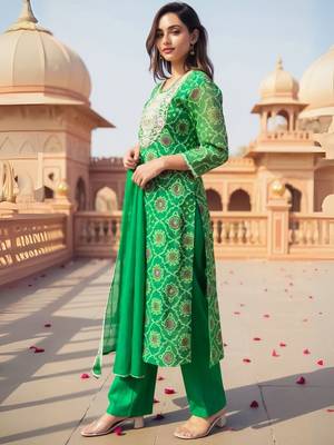 Ethnic Motifs Embroidered Sequinned Straight Kurta With Trousers & Dupatta 4