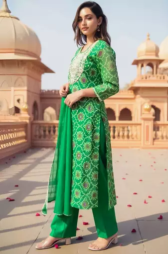 Ethnic Motifs Embroidered Sequinned Straight Kurta With Trousers & Dupatta