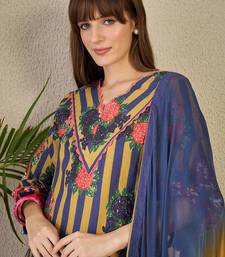 Adults-Women Floral Printed Cotton A-Line Kurta with Trousers & Dupatta