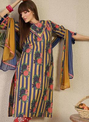 Adults-Women Floral Printed Cotton A-Line Kurta with Trousers & Dupatta 6