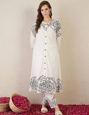 Women Ethnic Motifs Printed Regular Mirror Work Pure Cotton Kurta Trousers 1