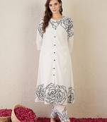 Women Ethnic Motifs Printed Regular Mirror Work Pure Cotton Kurta Trousers