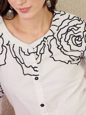 Women Ethnic Motifs Printed Regular Mirror Work Pure Cotton Kurta Trousers 3