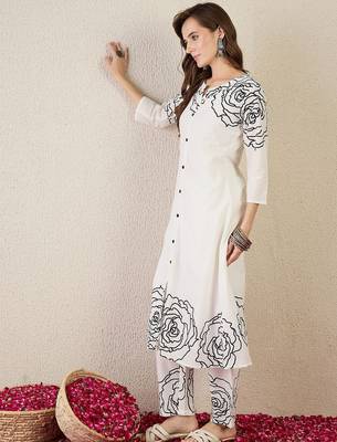 Women Ethnic Motifs Printed Regular Mirror Work Pure Cotton Kurta Trousers 4