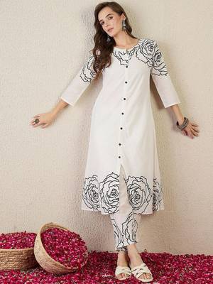 Women Ethnic Motifs Printed Regular Mirror Work Pure Cotton Kurta Trousers 6