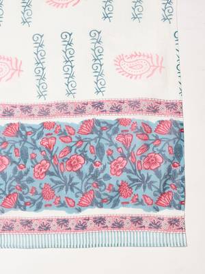 Floral Printed Notch Neck Pure Cotton Kurta With Trousers & Dupatta 3