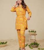 Floral Printed Shirt Collar Kurta With Trousers
