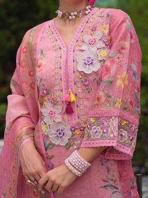 Women Floral Embroidered Beads and Stones Kurta with Trousers & With Dupatta 2