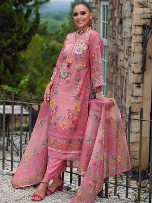 Women Floral Embroidered Beads and Stones Kurta with Trousers & With Dupatta 3