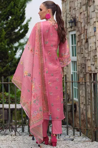 Women Floral Embroidered Beads and Stones Kurta with Trousers & With Dupatta