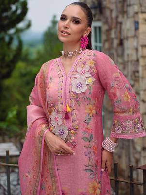 Women Floral Embroidered Beads and Stones Kurta with Trousers & With Dupatta 5