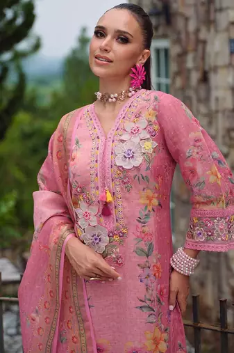 Women Floral Embroidered Beads and Stones Kurta with Trousers & With Dupatta