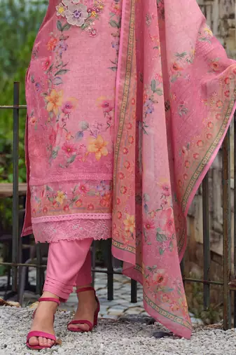 Women Floral Embroidered Beads and Stones Kurta with Trousers & With Dupatta