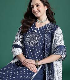 printed mirror work  cotton kurta with trousers & with dupatta