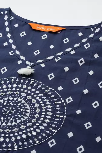 Printed Mirror Work Pure Cotton Kurta with Trousers & With Dupatta