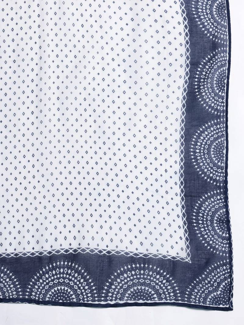 Printed Mirror Work Pure Cotton Kurta with Trousers & With Dupatta