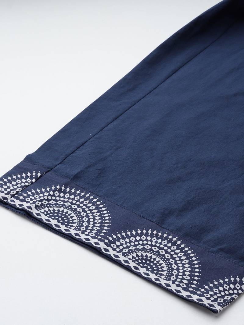 Printed Mirror Work Pure Cotton Kurta with Trousers & With Dupatta