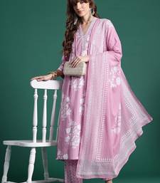 floral printed  cotton kurta with trousers & dupatta