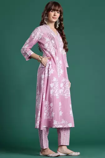 Floral Printed Pure Cotton Kurta with Trousers & Dupatta