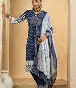 Geometric Printed V-Neck Pure Cotton Straight Kurta With Trousers & Dupatta