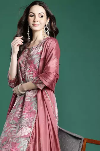 Floral Printed Kurta with Trousers & Dupatta