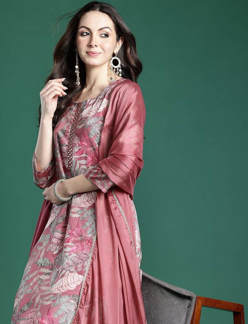 Floral Printed Kurta with Trousers & Dupatta
