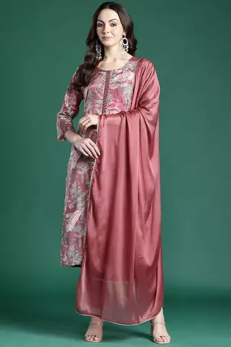 Floral Printed Kurta with Trousers & Dupatta