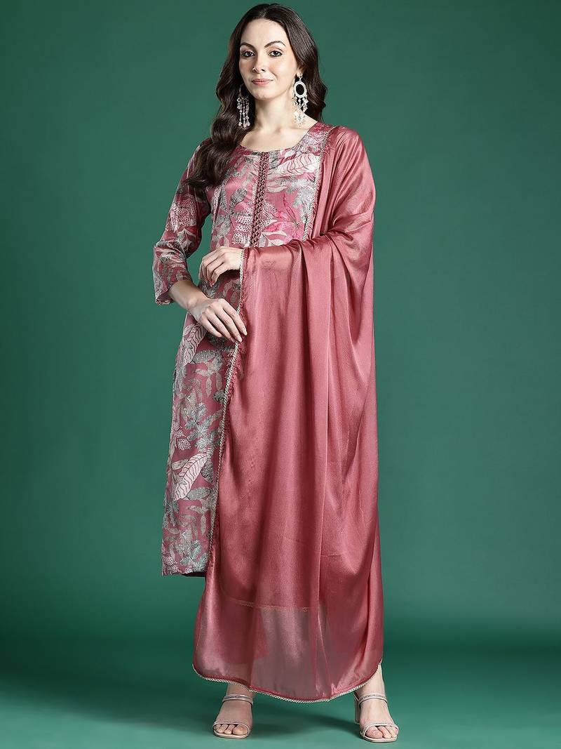Floral Printed Kurta with Trousers & Dupatta