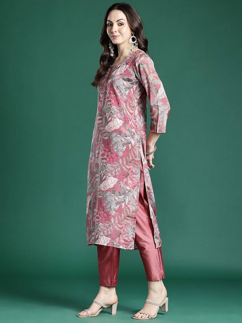 Floral Printed Kurta with Trousers & Dupatta