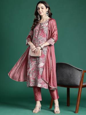 Floral Printed Kurta with Trousers & Dupatta 1