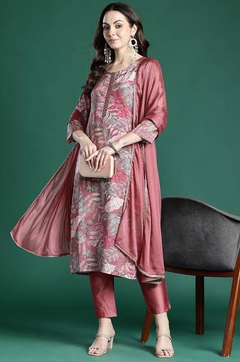 Floral Printed Kurta with Trousers & Dupatta