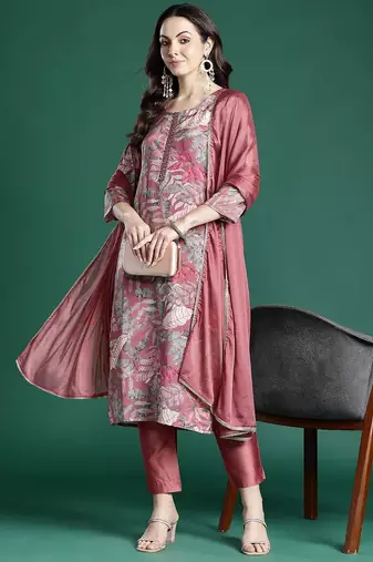 Floral Printed Kurta with Trousers & Dupatta