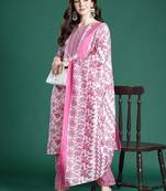 Floral Printed Kurta with Trousers & Dupatta