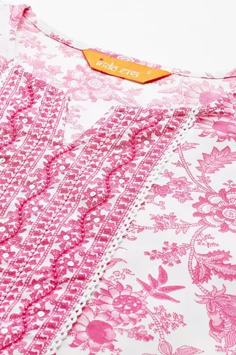 Floral Printed Kurta with Trousers & Dupatta
