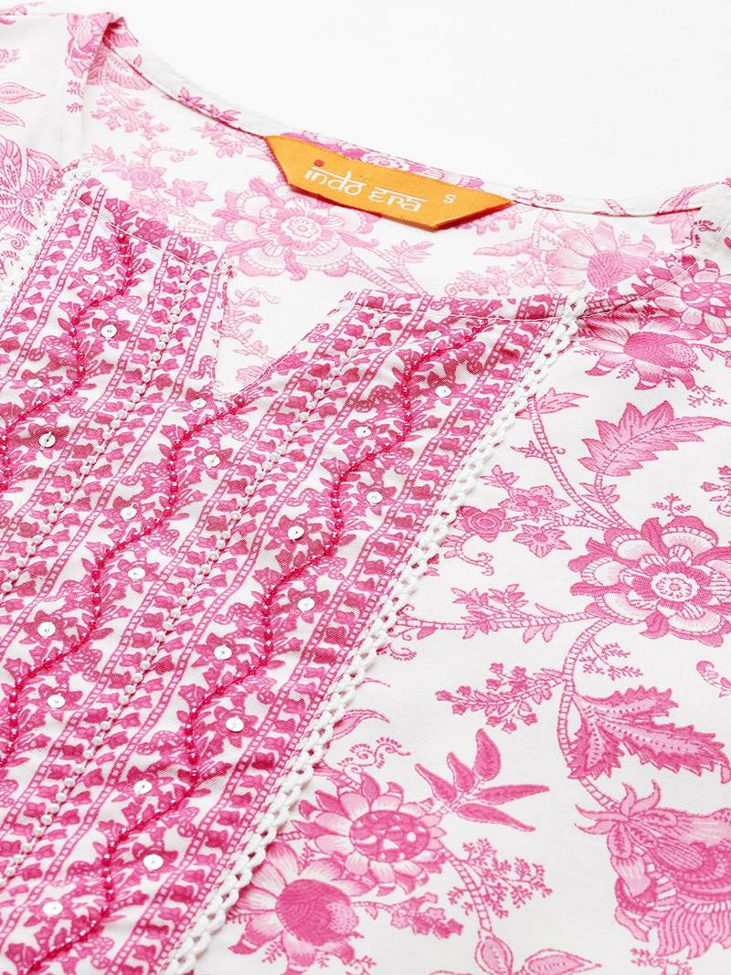 Floral Printed Kurta with Trousers & Dupatta