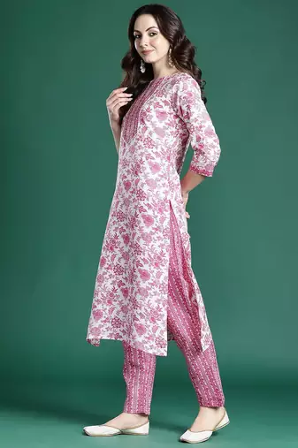 Floral Printed Kurta with Trousers & Dupatta