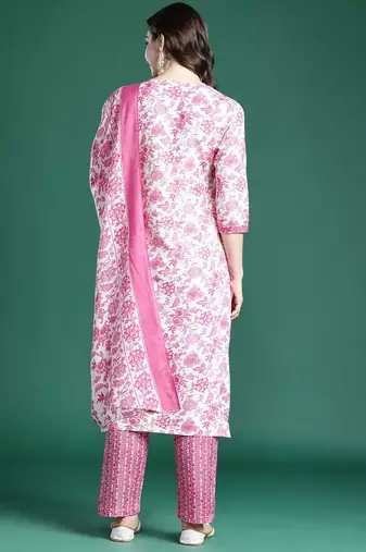 Floral Printed Kurta with Trousers & Dupatta