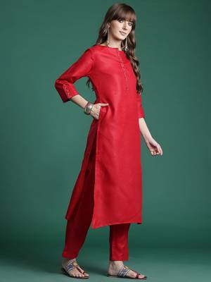 Ethnic Motifs Yoke Design Thread Work Kurta with Trousers & With Dupatta 6