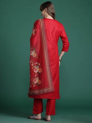 Ethnic Motifs Yoke Design Thread Work Kurta with Trousers & With Dupatta 7